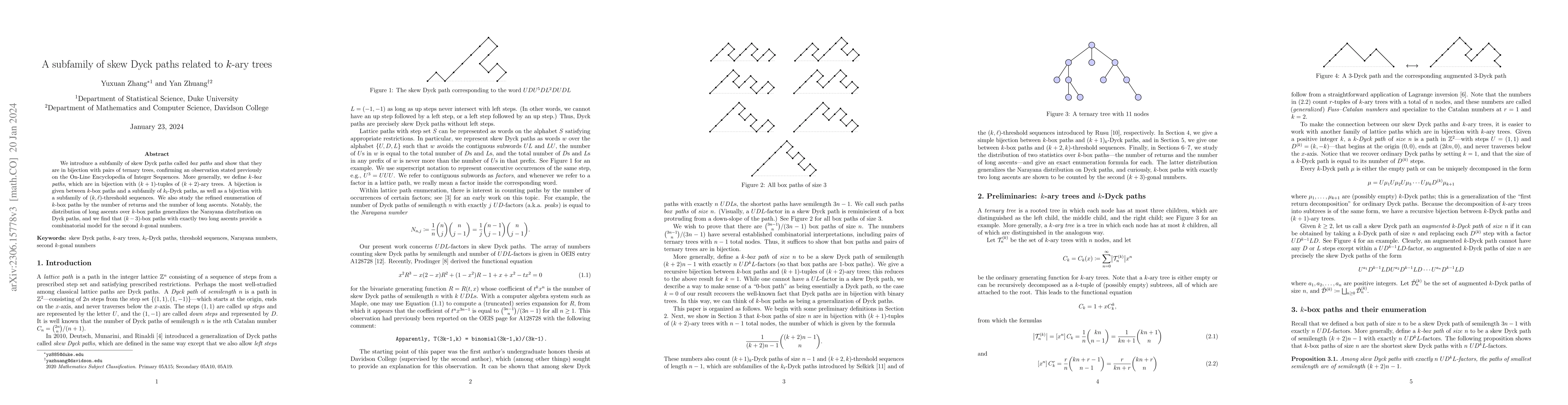 Thumbnail for A subfamily of skew Dyck paths related to $k$-ary trees