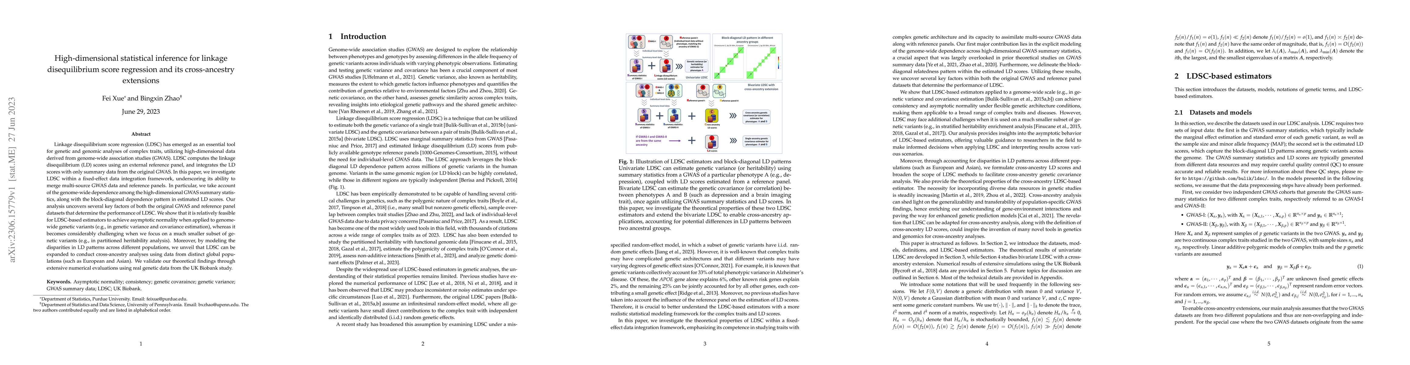 Thumbnail for High-dimensional statistical inference for linkage disequilibrium score
  regression and its cross-ancestry extensions