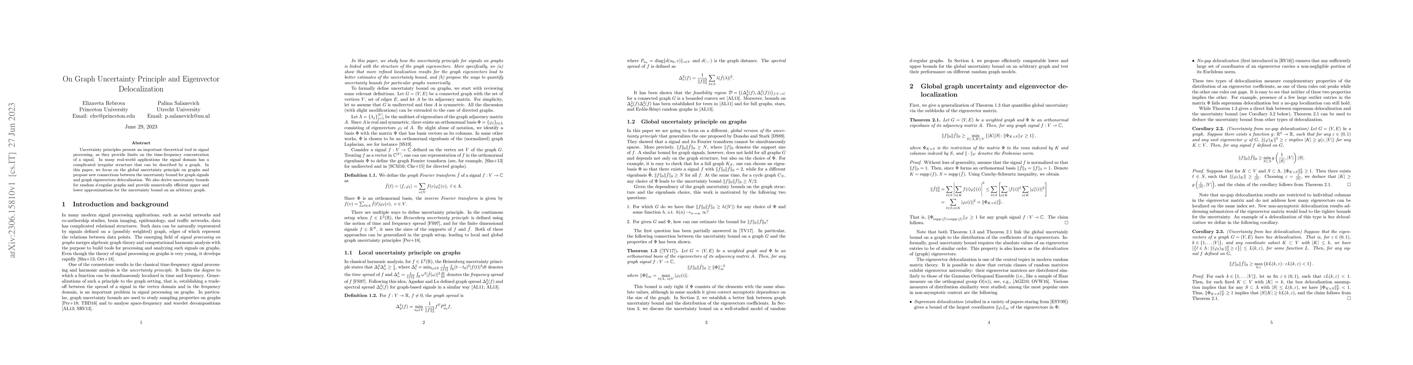 Thumbnail for On Graph Uncertainty Principle and Eigenvector Delocalization