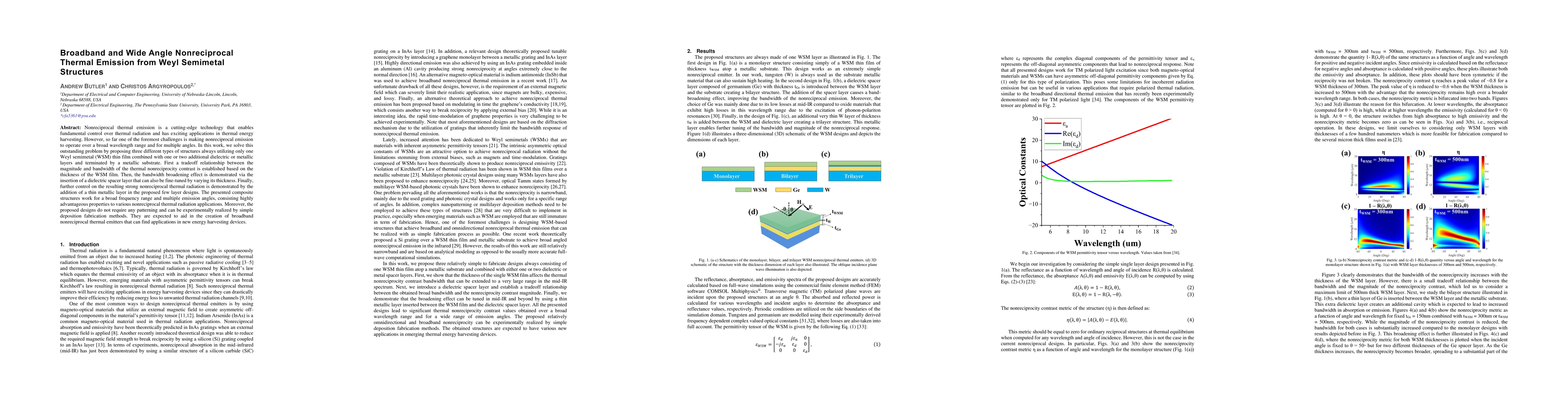Thumbnail for Broadband and Wide Angle Nonreciprocal Thermal Emission from Weyl
  Semimetal Structures