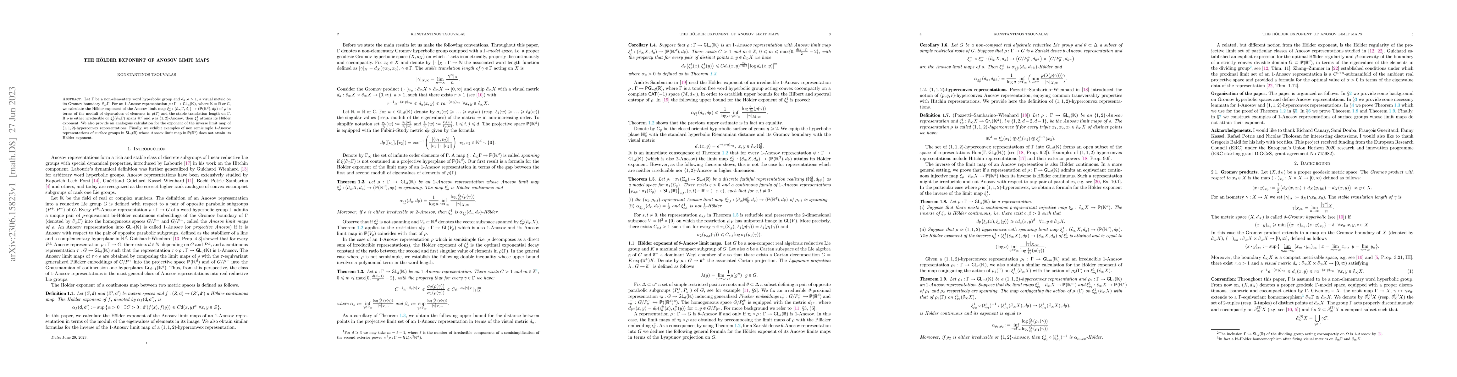 Thumbnail for The H\"older exponent of Anosov limit maps
