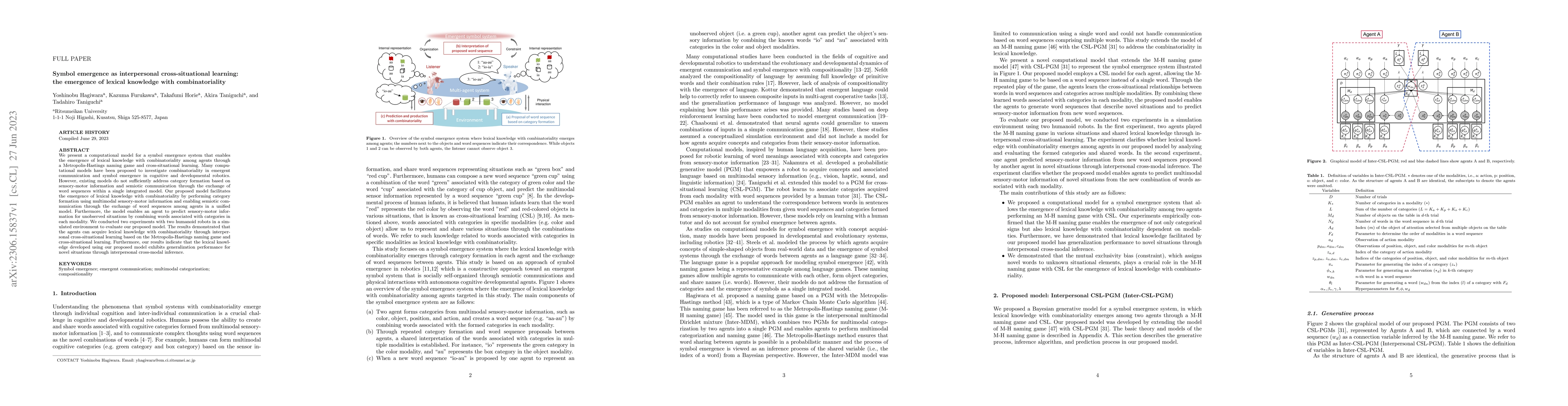 Thumbnail for Symbol emergence as interpersonal cross-situational learning: the
  emergence of lexical knowledge with combinatoriality