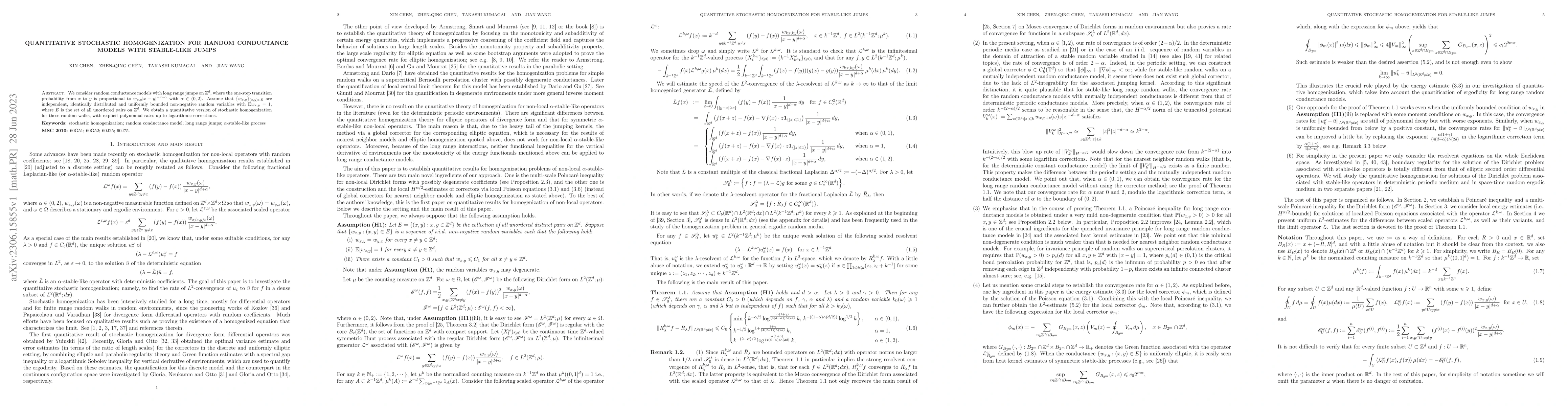 Thumbnail for Quantitative stochastic homogenization for random conductance models
  with stable-like jumps