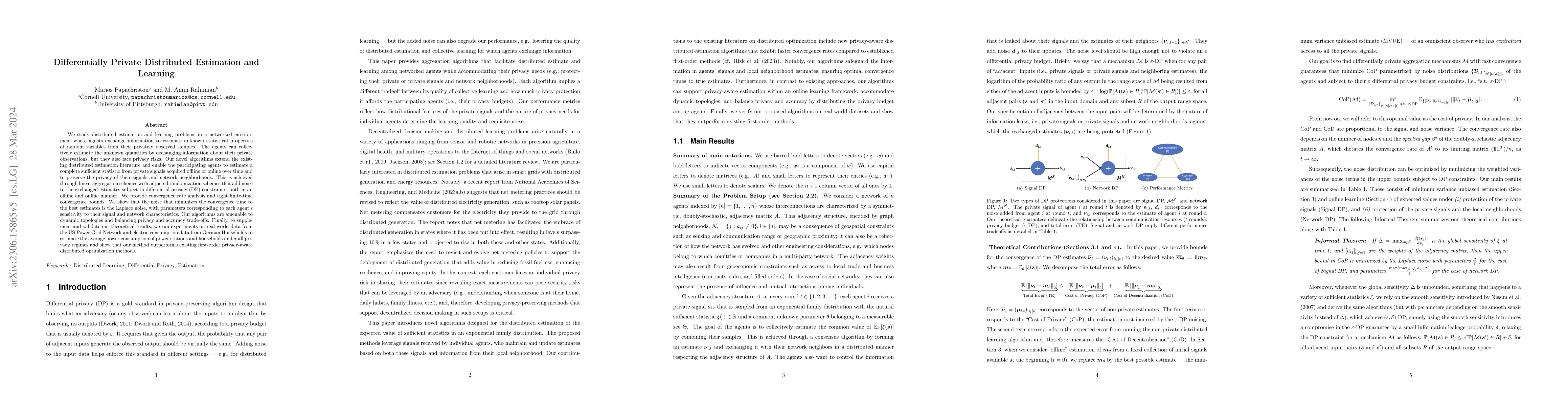 Thumbnail for Differentially Private Distributed Estimation and Learning