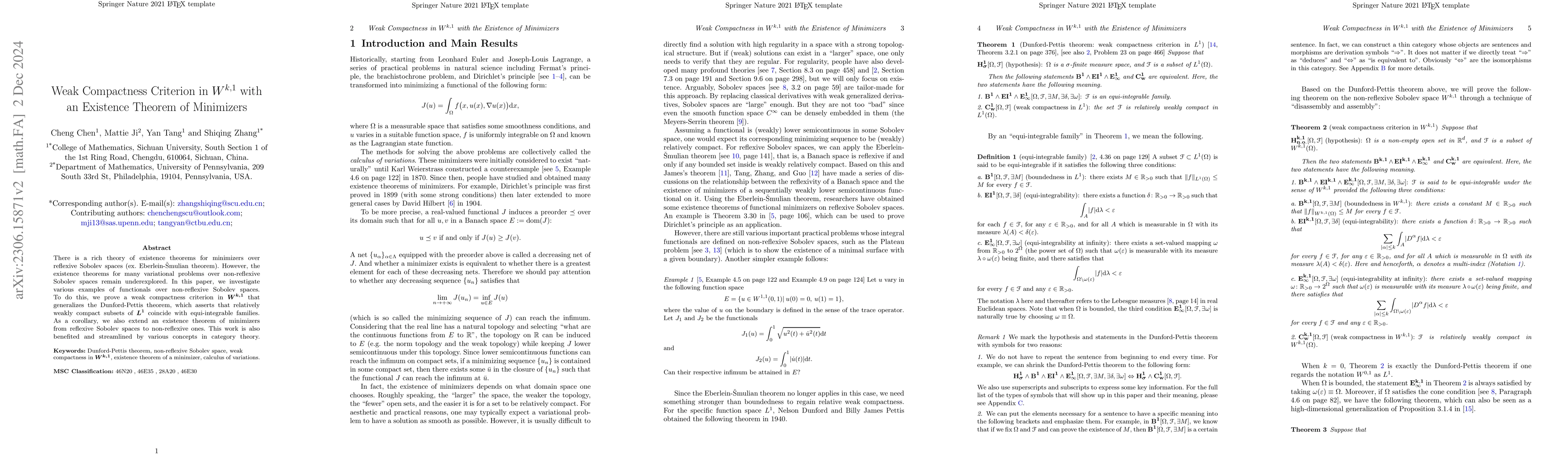 Thumbnail for Weak Compactness Criterion in $ W^{k, 1} $ with an Existence Theorem of
  Minimizers