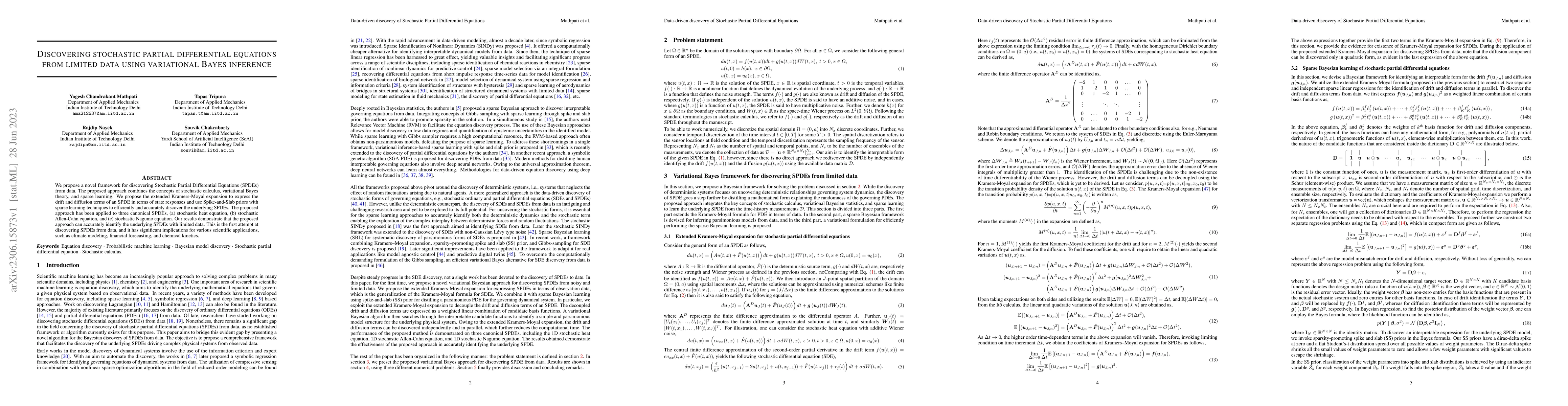 Thumbnail for Discovering stochastic partial differential equations from limited data
  using variational Bayes inference