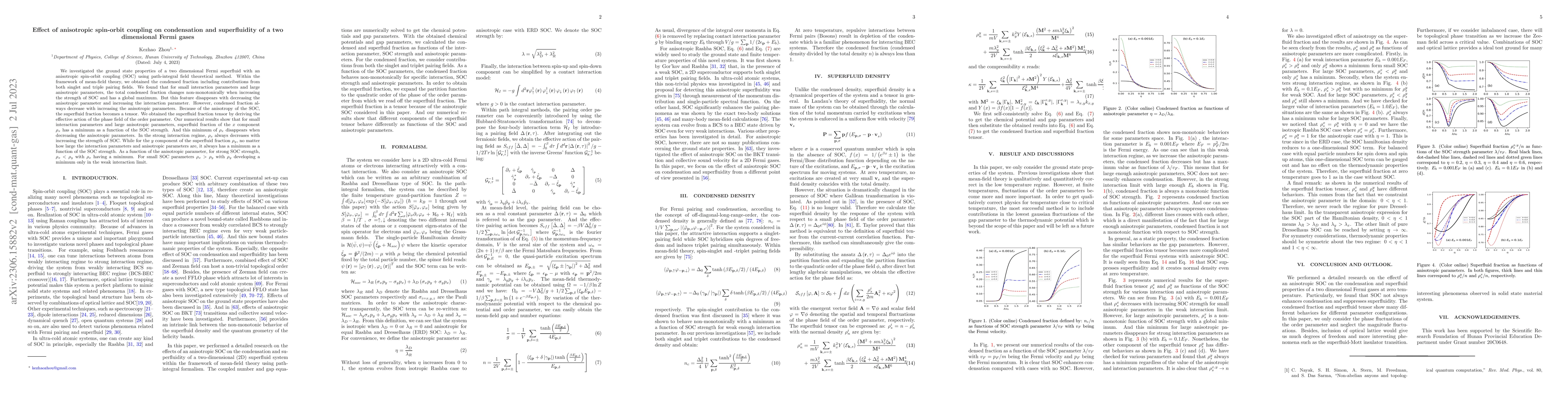 Thumbnail for Effect of anisotropic spin-orbit coupling on condensation and
  superfluidity of a two dimensional Fermi gases
