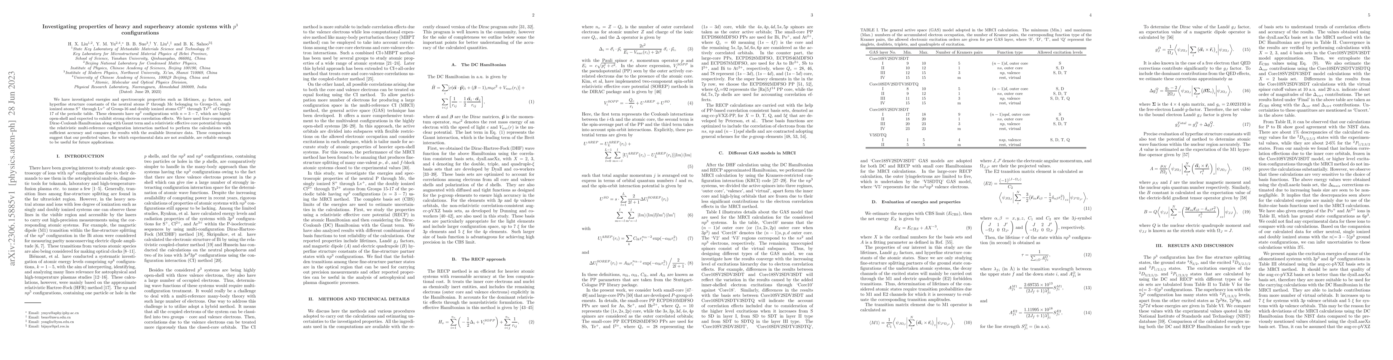 Thumbnail for Investigating properties of heavy and superheavy atomic systems with
  $p^{3}$ configurations
