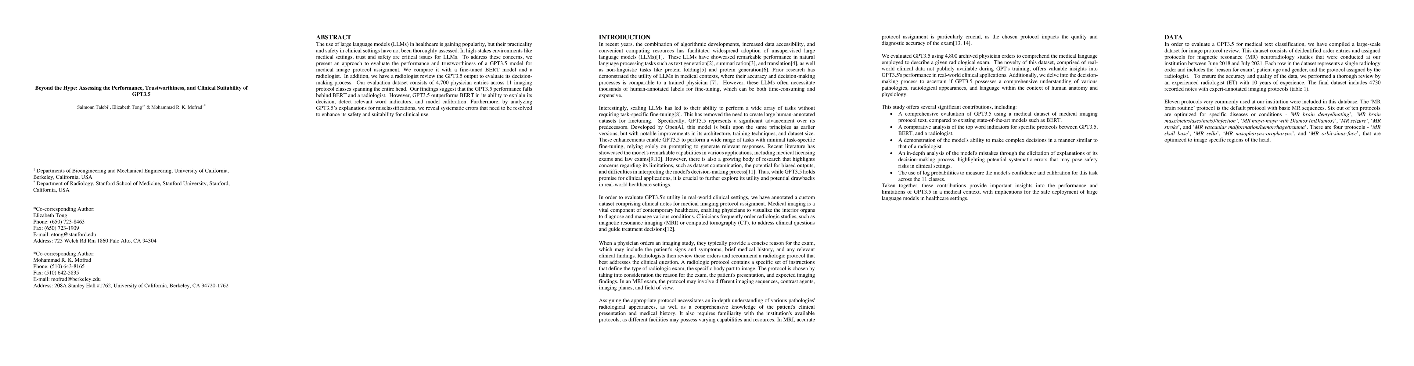 Thumbnail for Beyond the Hype: Assessing the Performance, Trustworthiness, and
  Clinical Suitability of GPT3.5