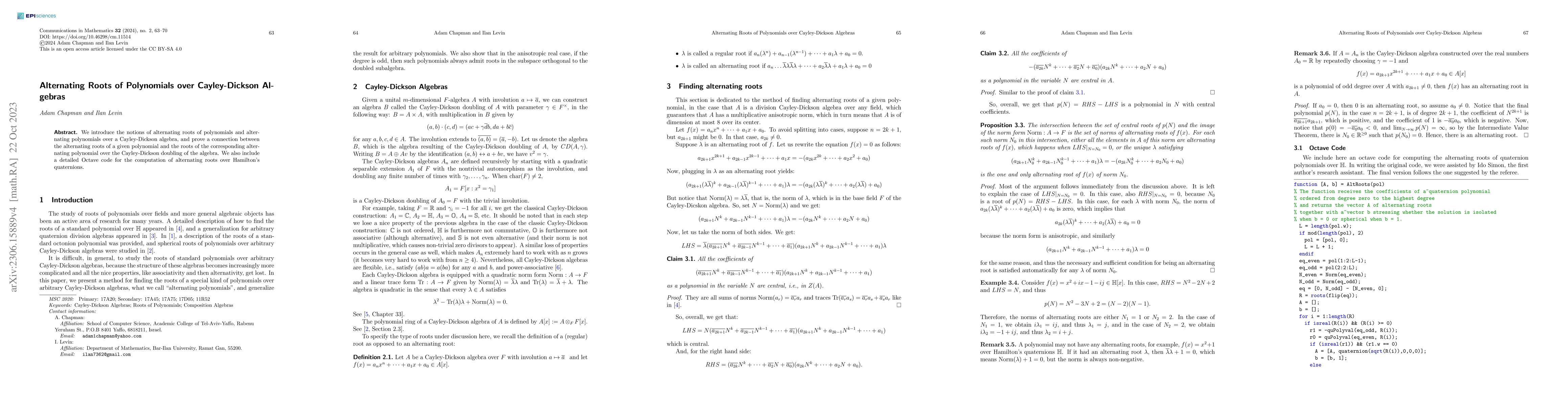 Thumbnail for Alternating Roots of Polynomials over Cayley-Dickson Algebras