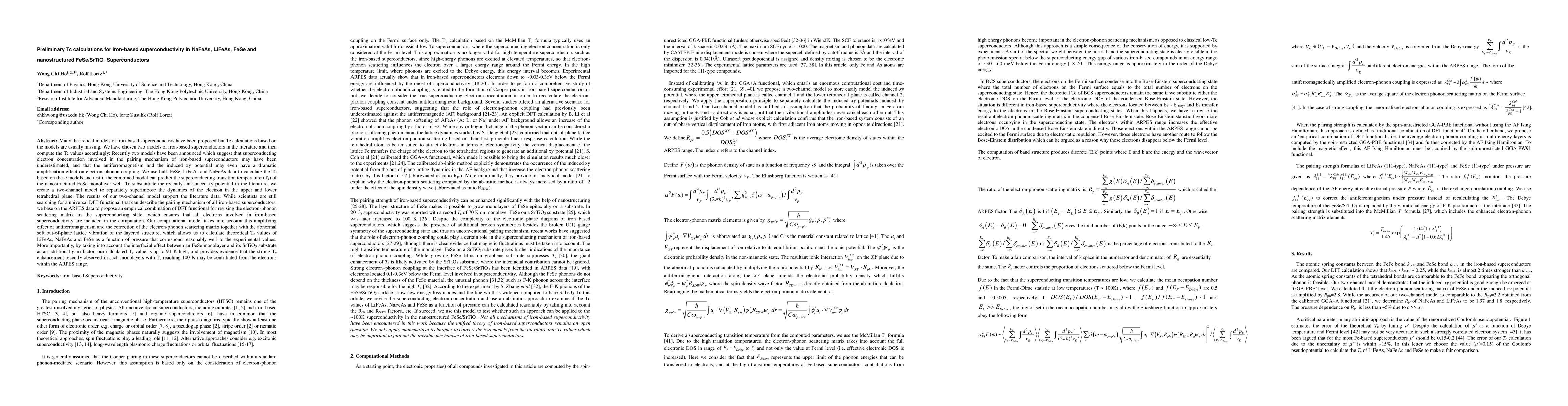 Thumbnail for Preliminary Tc calculations for iron-based superconductivity in NaFeAs,
  LiFeAs, FeSe and nanostructured FeSe/SrTiO3 Superconductors