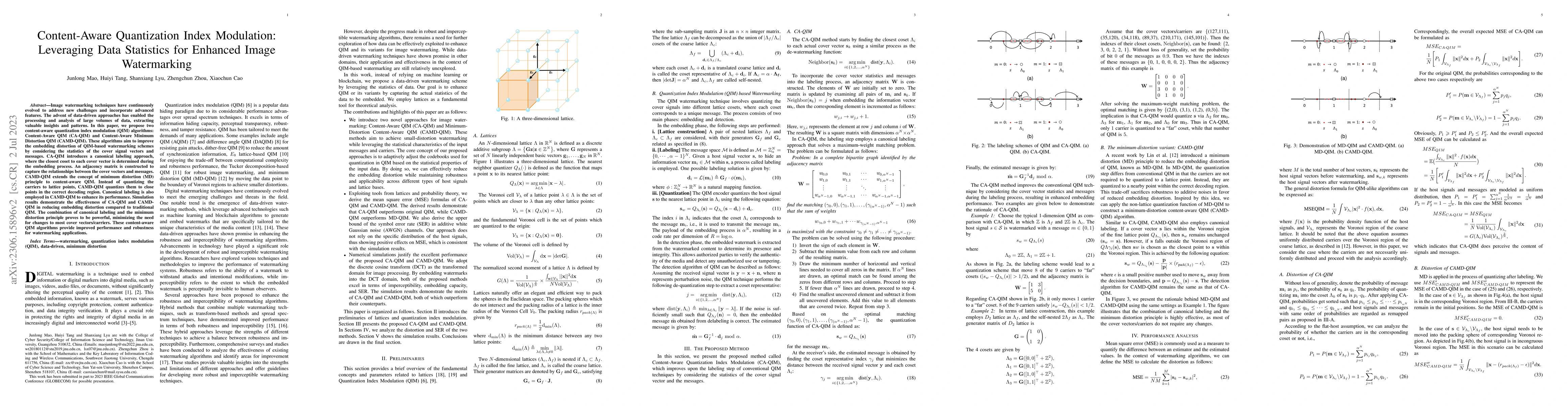 Thumbnail for Content-Aware Quantization Index Modulation:Leveraging Data Statistics
  for Enhanced Image Watermarking