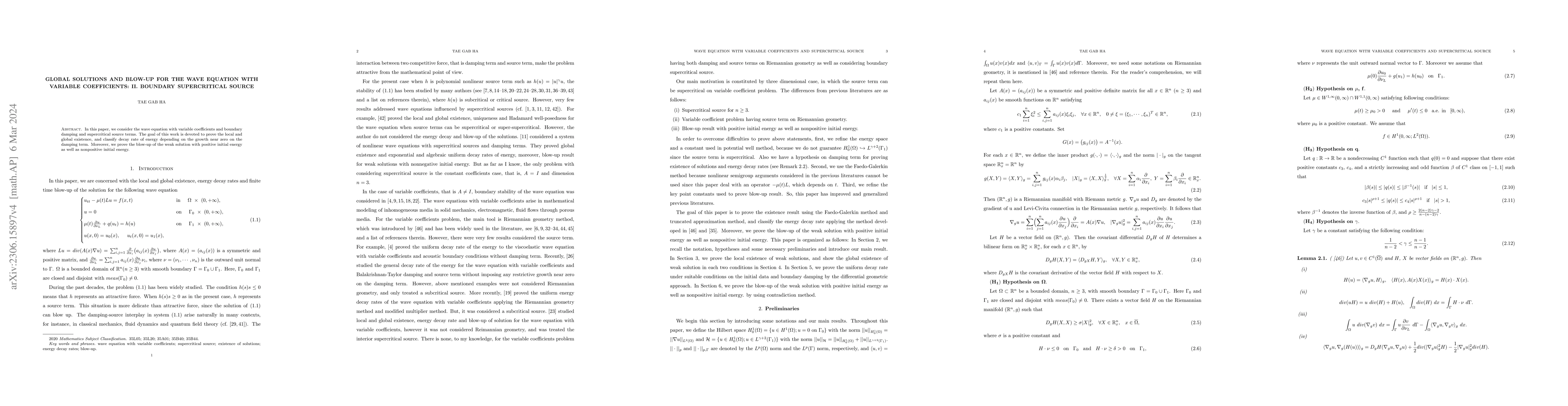 Thumbnail for Global solutions and blow-up for the wave equation with variable
  coefficients: II. boundary supercritical source