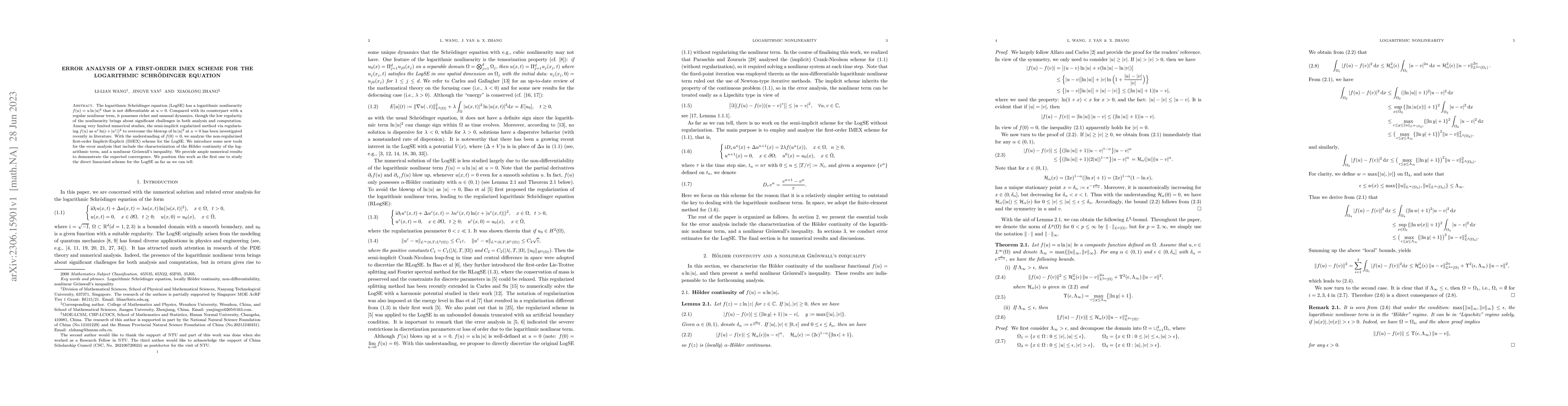 Thumbnail for Error analysis of a first-order IMEX scheme for the logarithmic
  Schr\"odinger equation