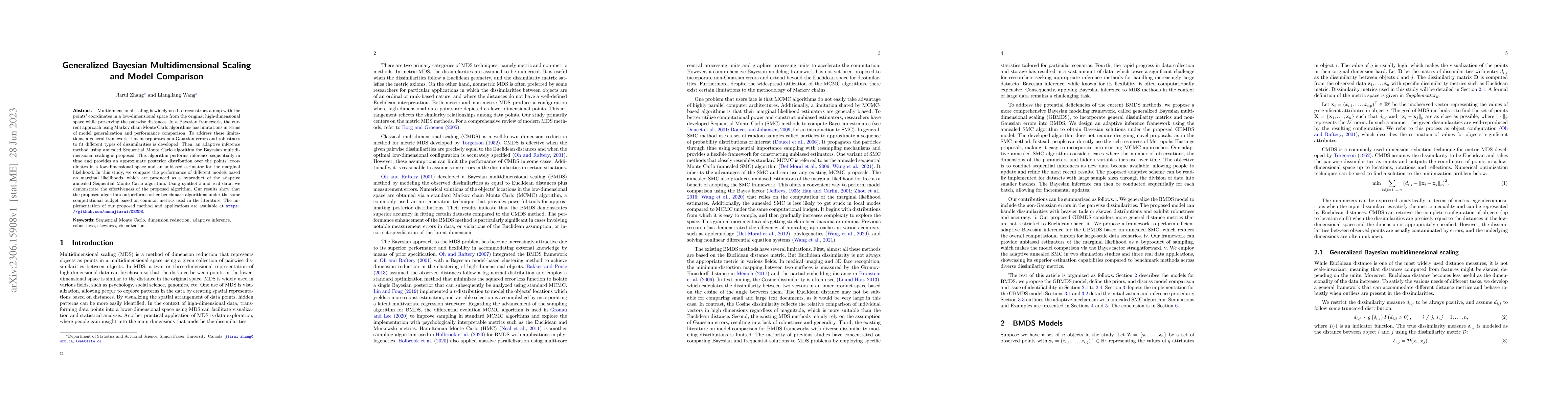 Thumbnail for Generalized Bayesian Multidimensional Scaling and Model Comparison