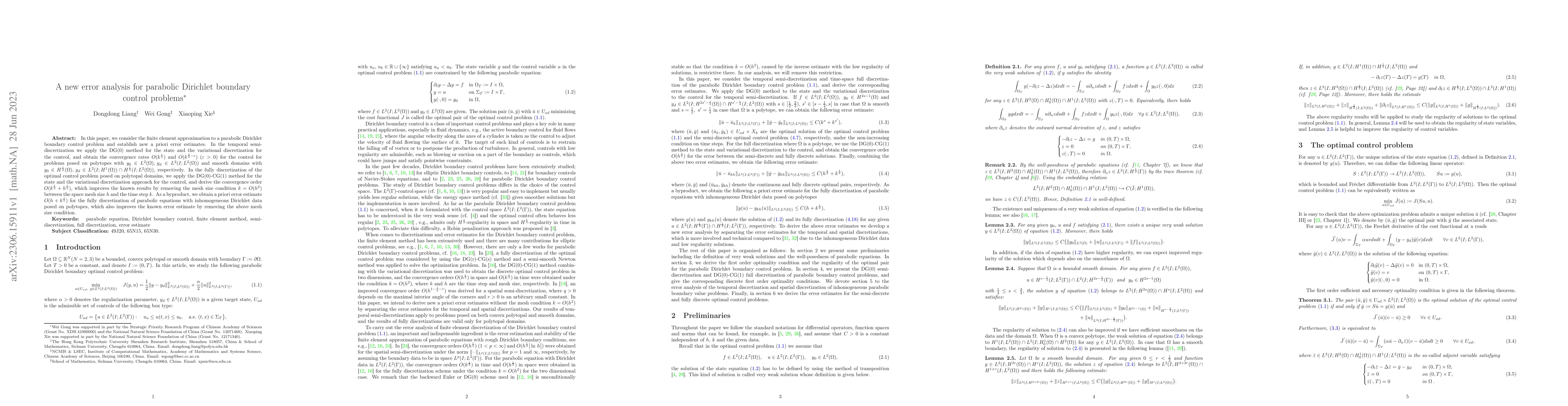 Thumbnail for A new error analysis for parabolic Dirichlet boundary control problems