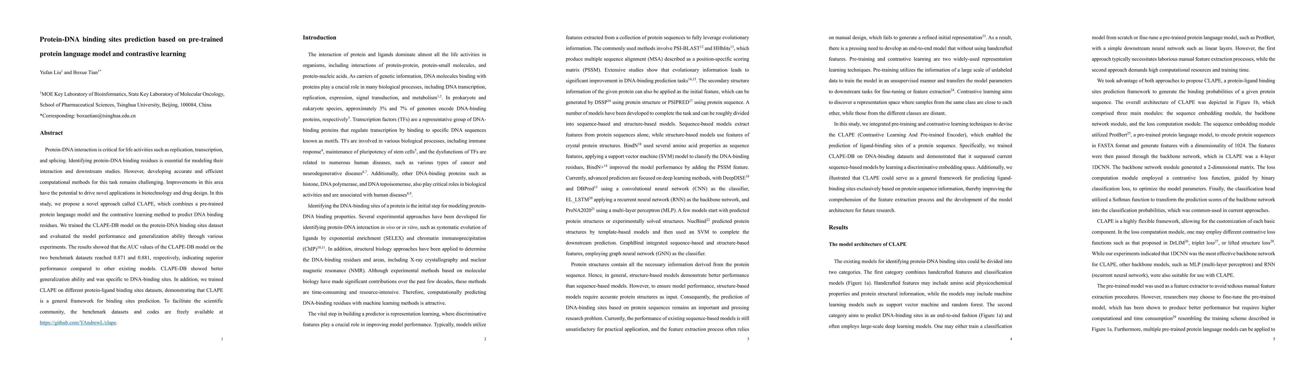 Thumbnail for Protein-DNA binding sites prediction based on pre-trained protein
  language model and contrastive learning