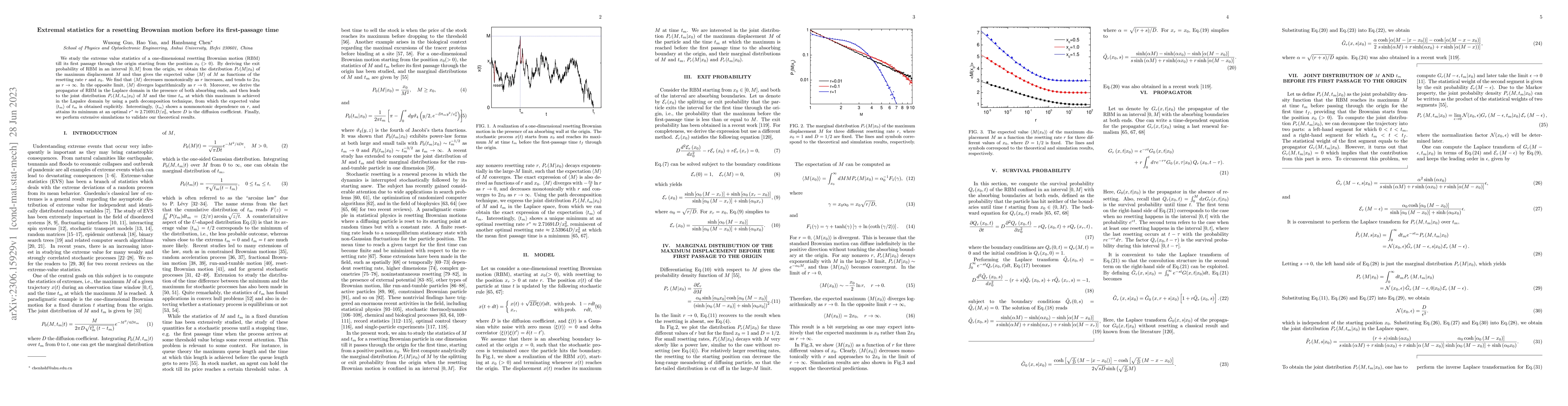 Thumbnail for Extremal statistics for a resetting Brownian motion before its
  first-passage time