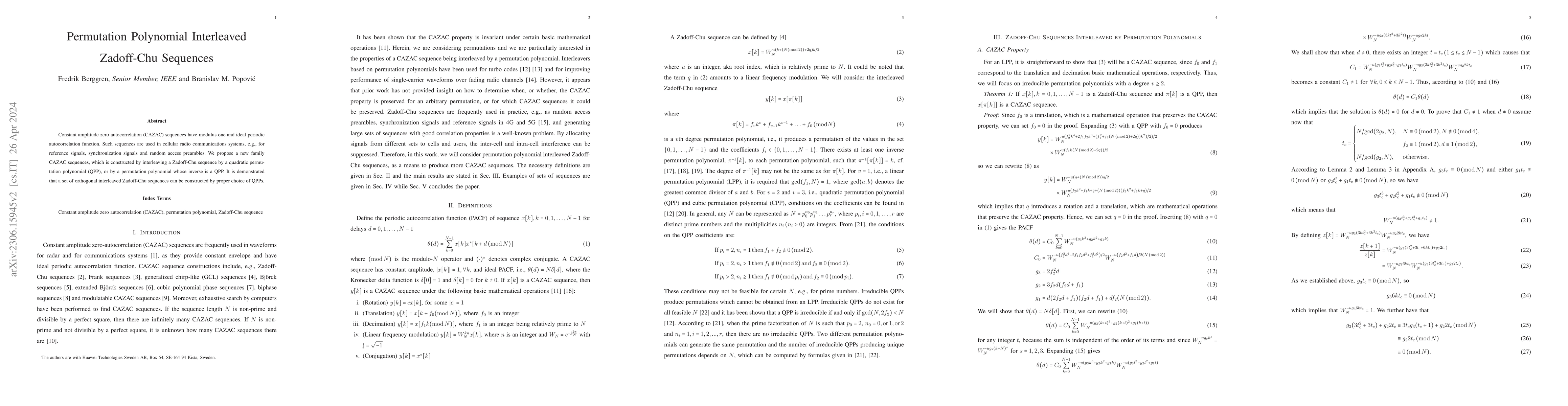 Thumbnail for Permutation Polynomial Interleaved Zadoff-Chu Sequences
