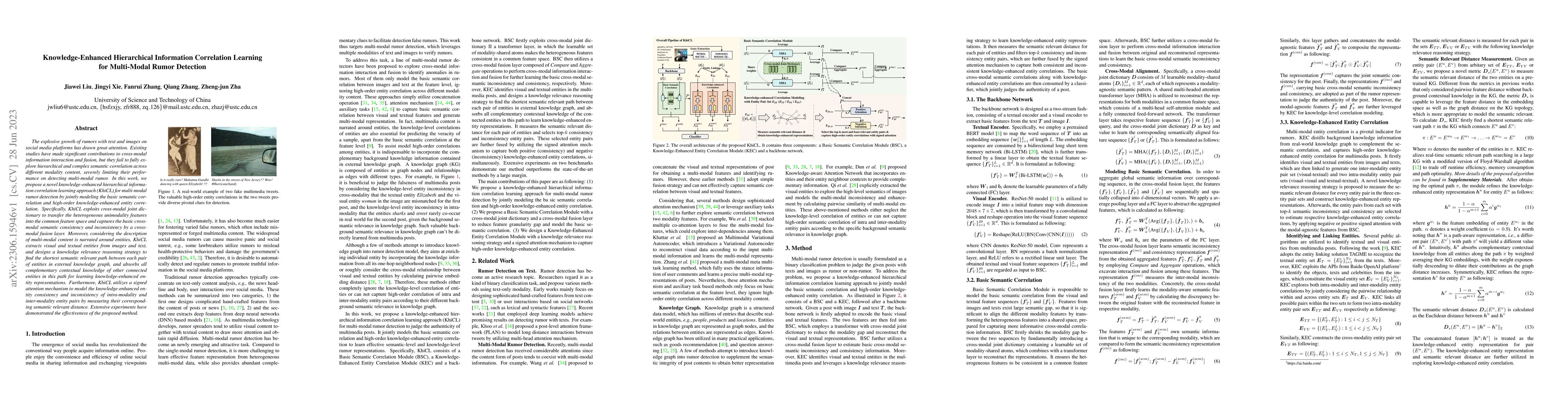 Thumbnail for Knowledge-Enhanced Hierarchical Information Correlation Learning for
  Multi-Modal Rumor Detection
