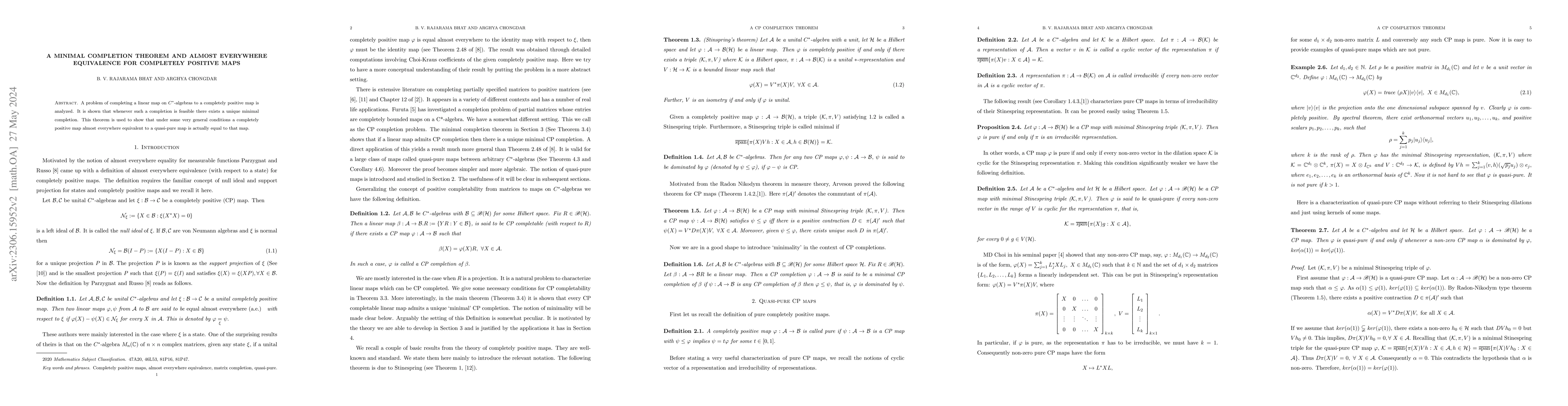Thumbnail for A minimal completion theorem and almost everywhere equivalence for
  Completely Positive maps