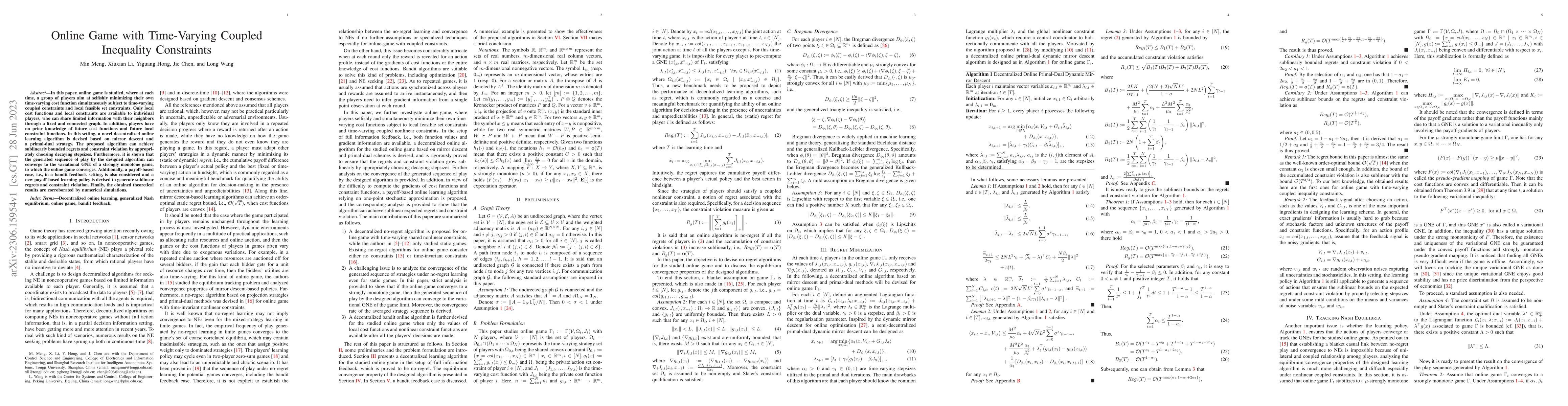 Thumbnail for Online Game with Time-Varying Coupled Inequality Constraints