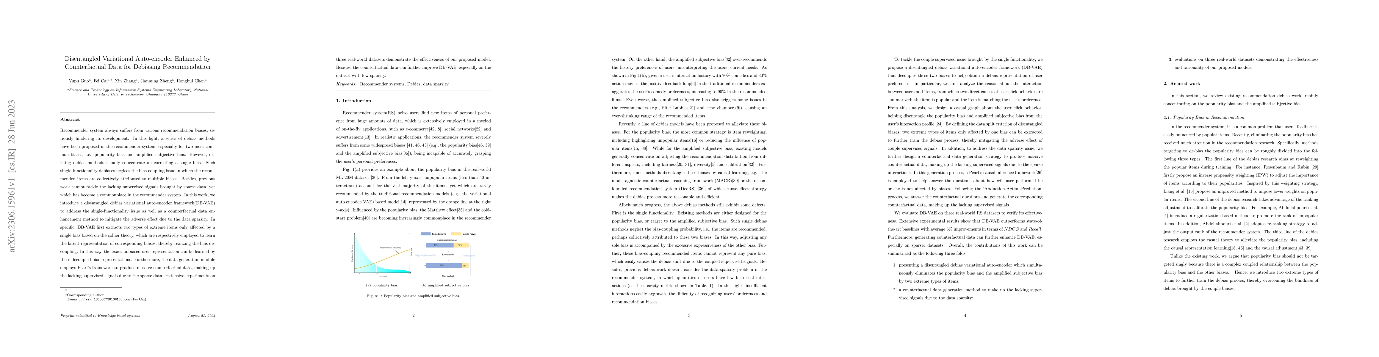 Thumbnail for Disentangled Variational Auto-encoder Enhanced by Counterfactual Data
  for Debiasing Recommendation