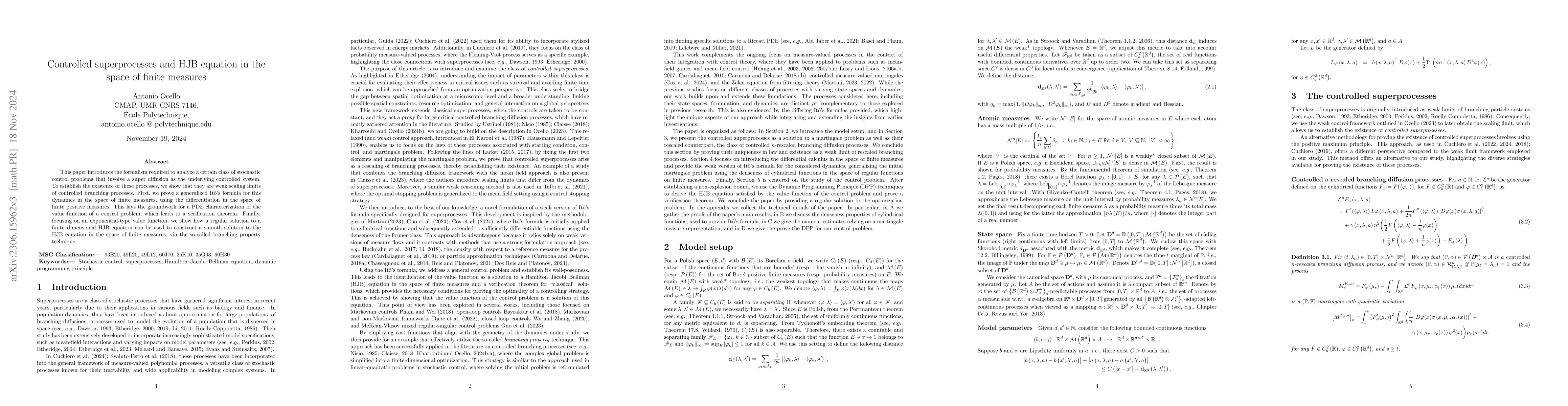 Thumbnail for Controlled superprocesses and HJB equation in the space of finite
  measures