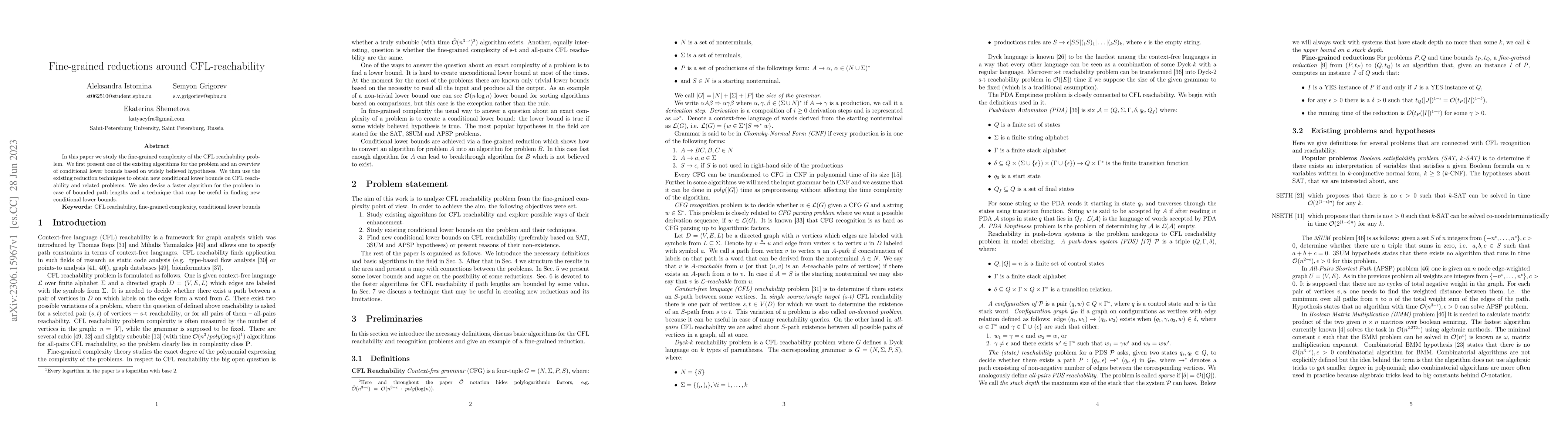 Thumbnail for Fine-grained reductions around CFL-reachability