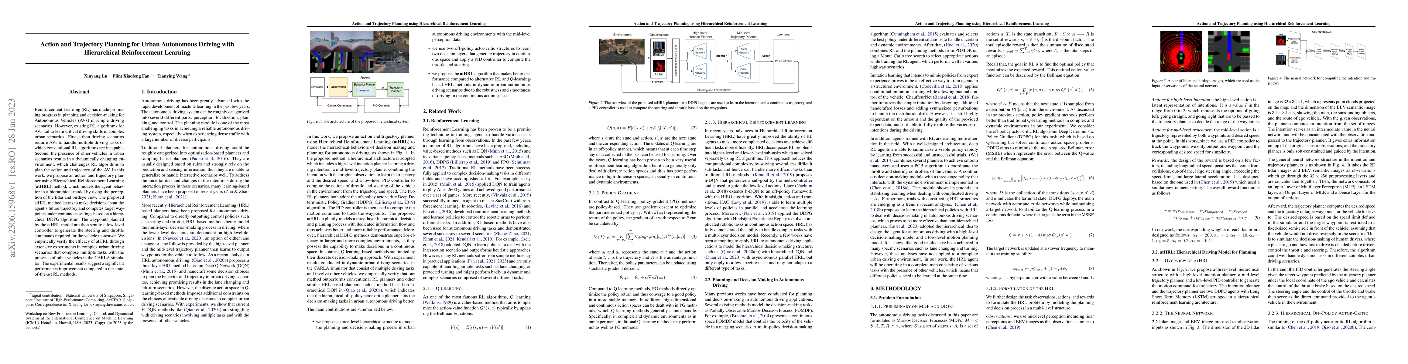 Thumbnail for Action and Trajectory Planning for Urban Autonomous Driving with
  Hierarchical Reinforcement Learning