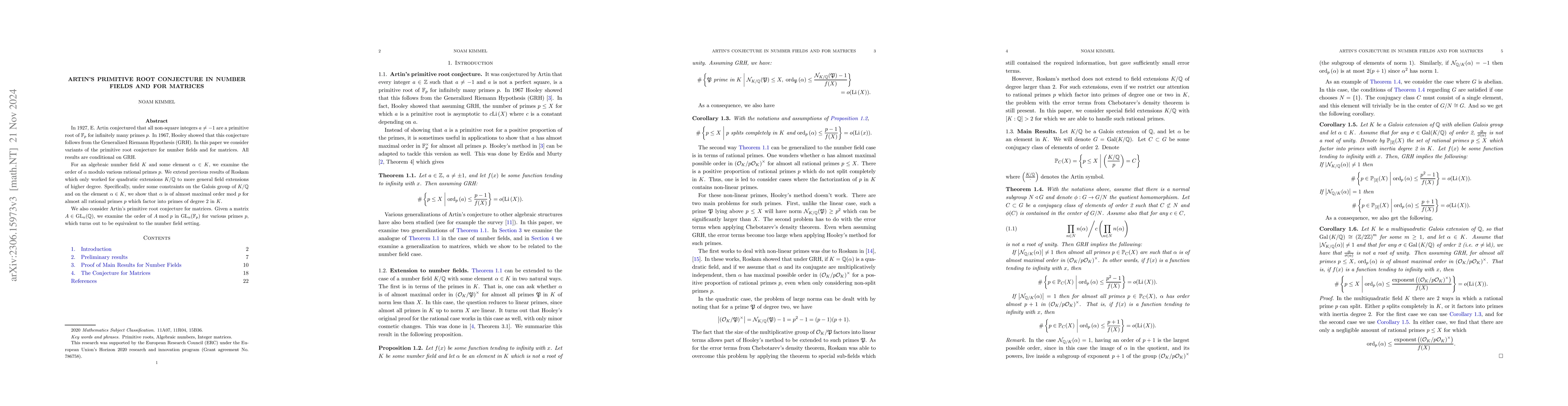 Thumbnail for Artin's Primitive Root Conjecture in Number Fields and For Matrices