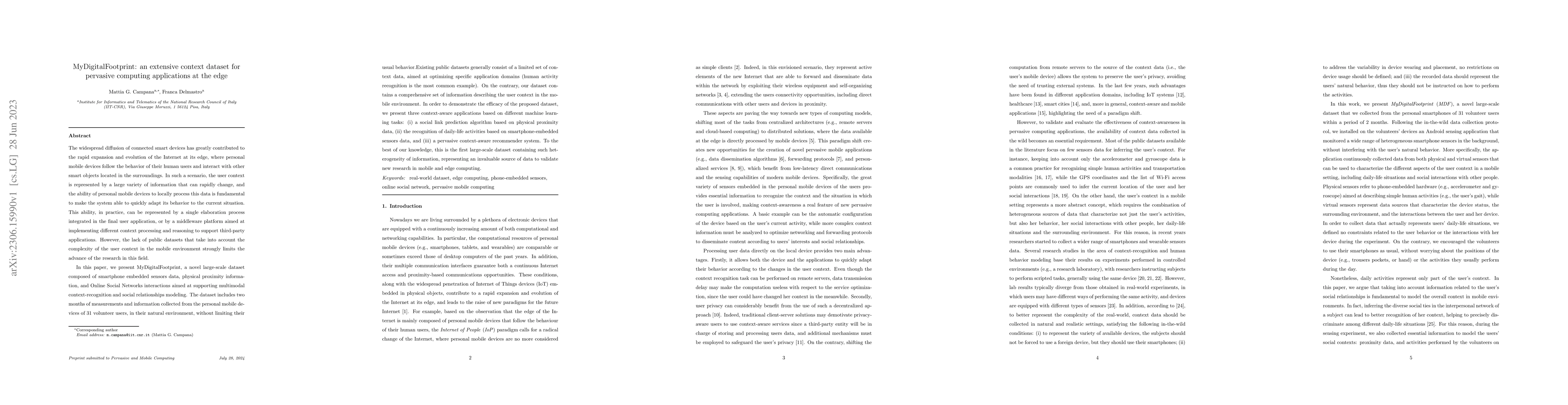 Thumbnail for MyDigitalFootprint: an extensive context dataset for pervasive computing
  applications at the edge