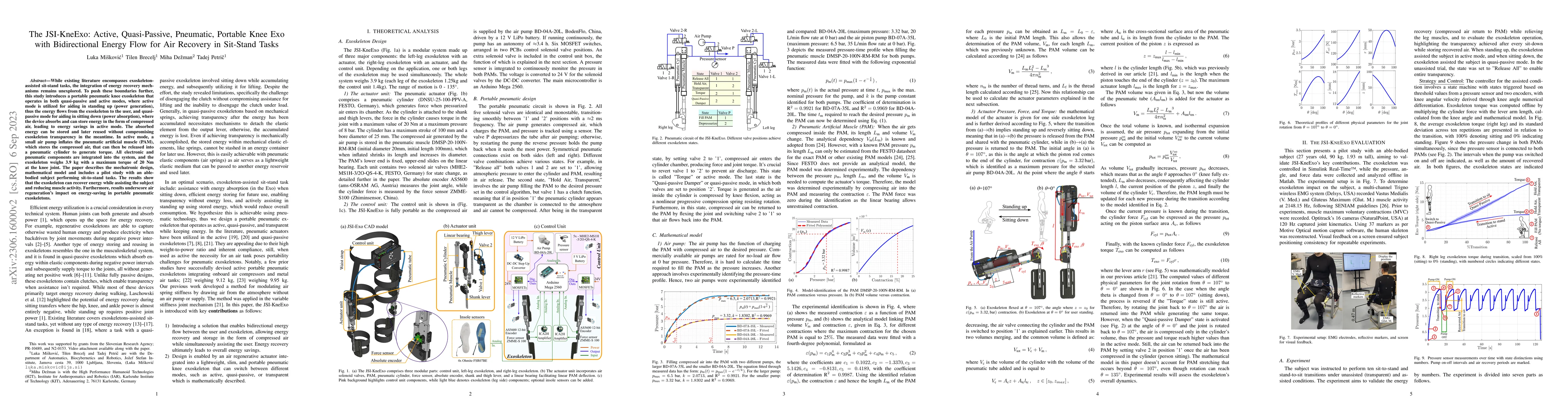 Thumbnail for The JSI-KneExo: Active, Quasi-Passive, Pneumatic, Portable Knee Exo with
  Bidirectional Energy Flow for Air Recovery in Sit-Stand Tasks