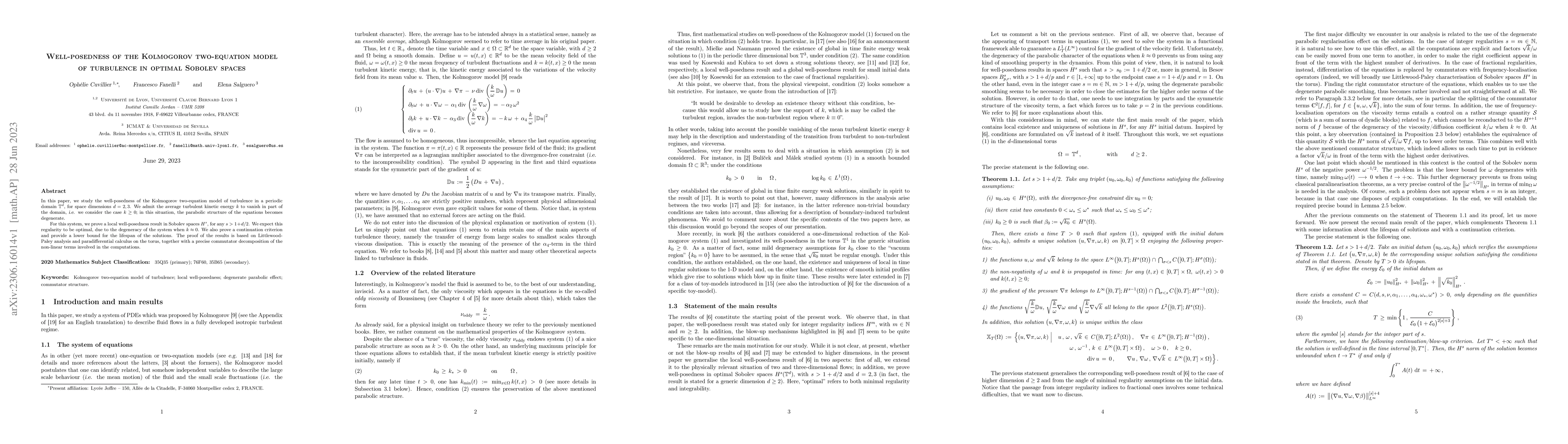 Thumbnail for Well-posedness of the Kolmogorov two-equation model of turbulence in
  optimal Sobolev spaces