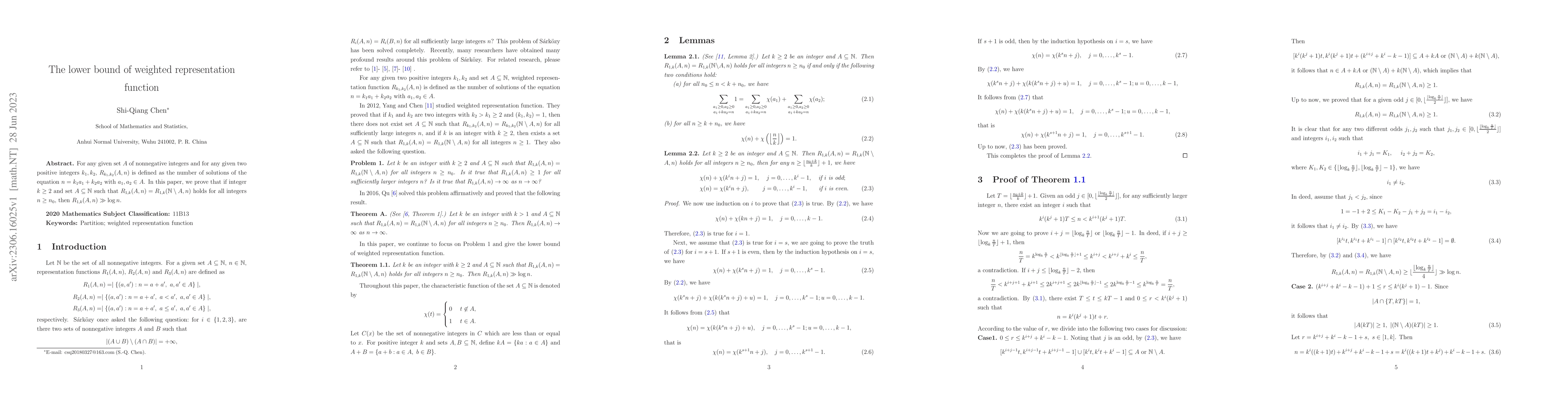 Thumbnail for The lower bound of weighted representation function