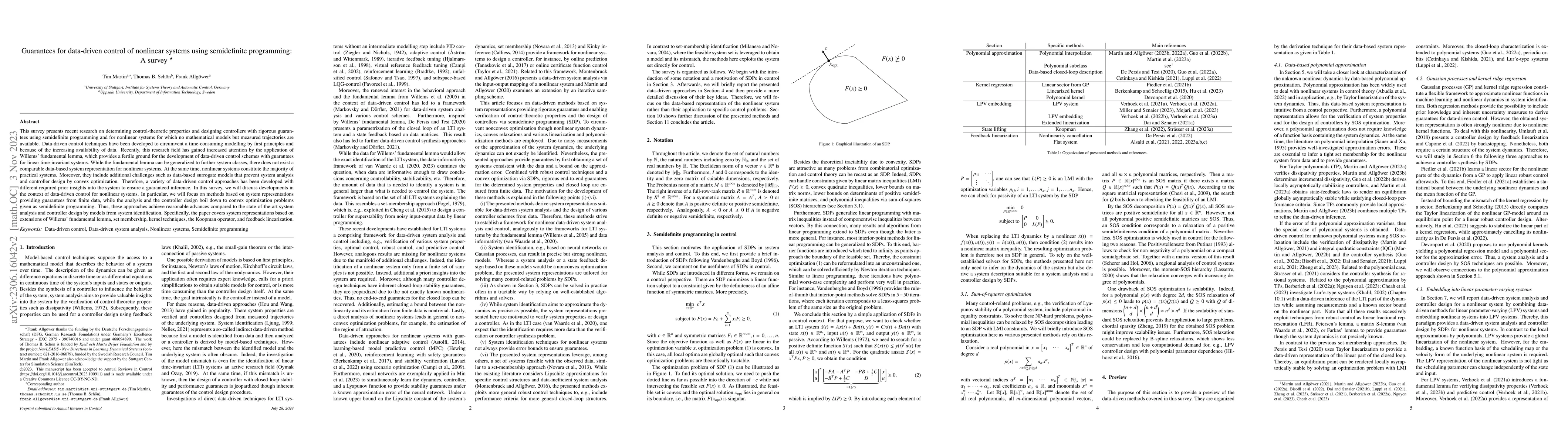 Thumbnail for Guarantees for data-driven control of nonlinear systems using
  semidefinite programming: A survey