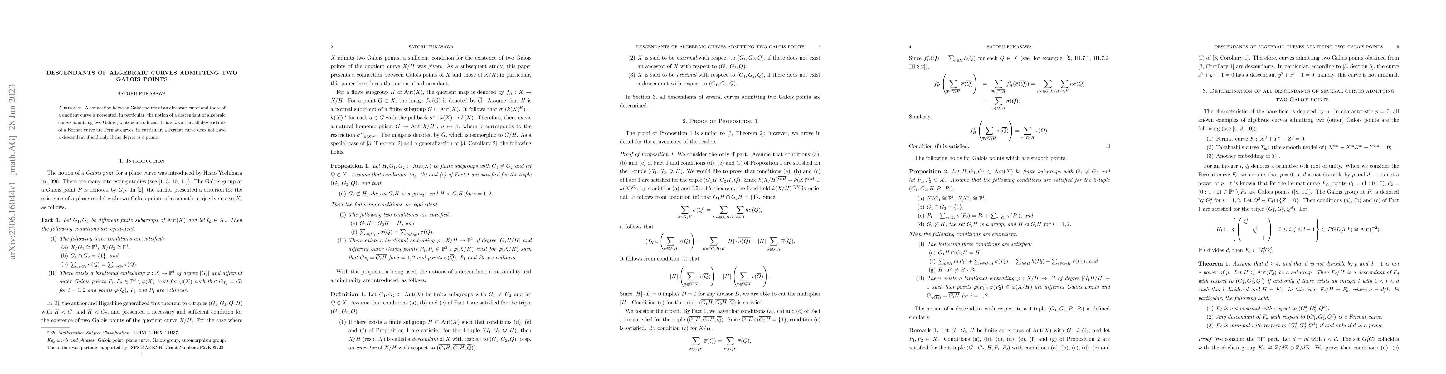 Thumbnail for Descendants of algebraic curves admitting two Galois points