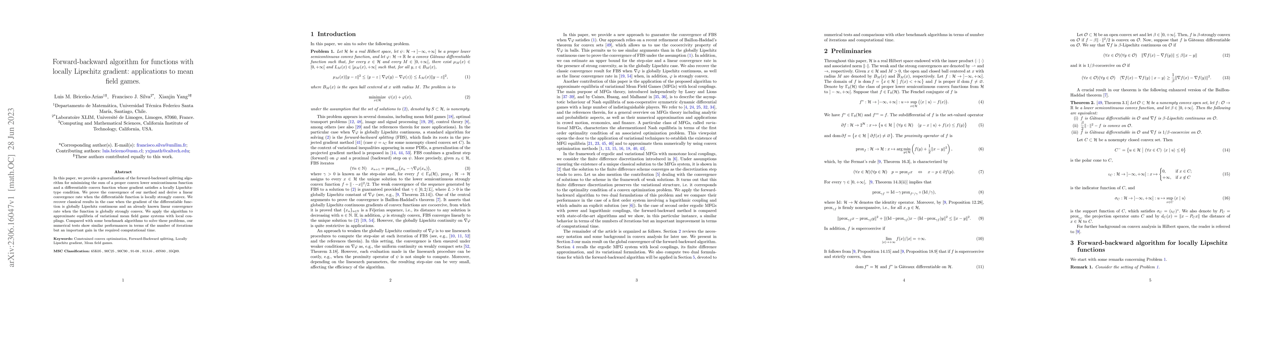 Thumbnail for Forward-backward algorithm for functions with locally Lipschitz
  gradient: applications to mean field games