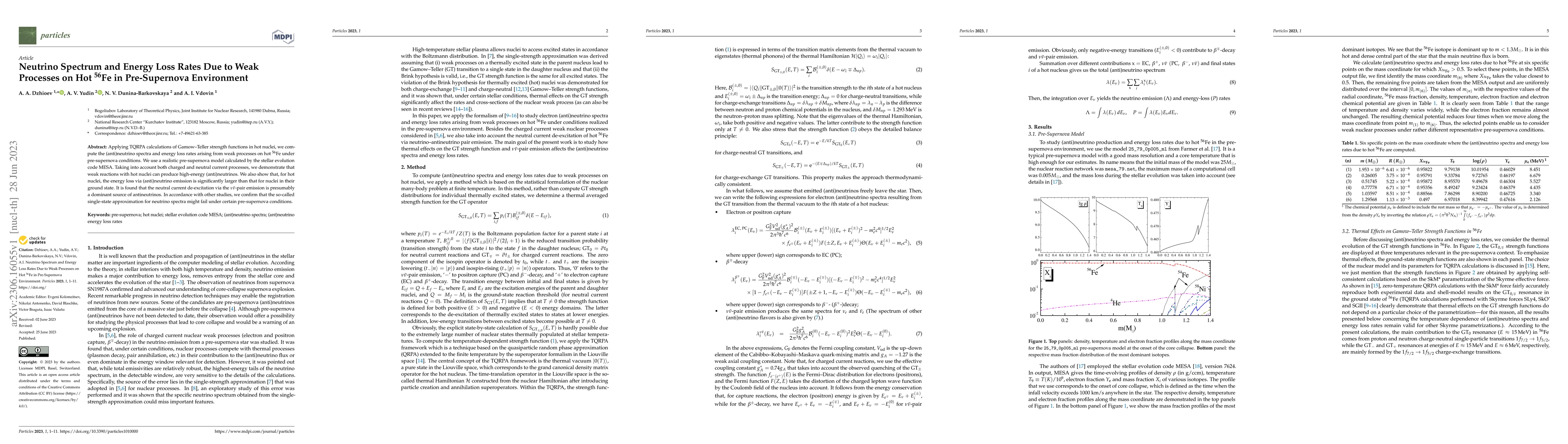 Thumbnail for Neutrino spectrum and energy loss rates due to weak processes on hot
  $^{56}$Fe in pre-supernova environment