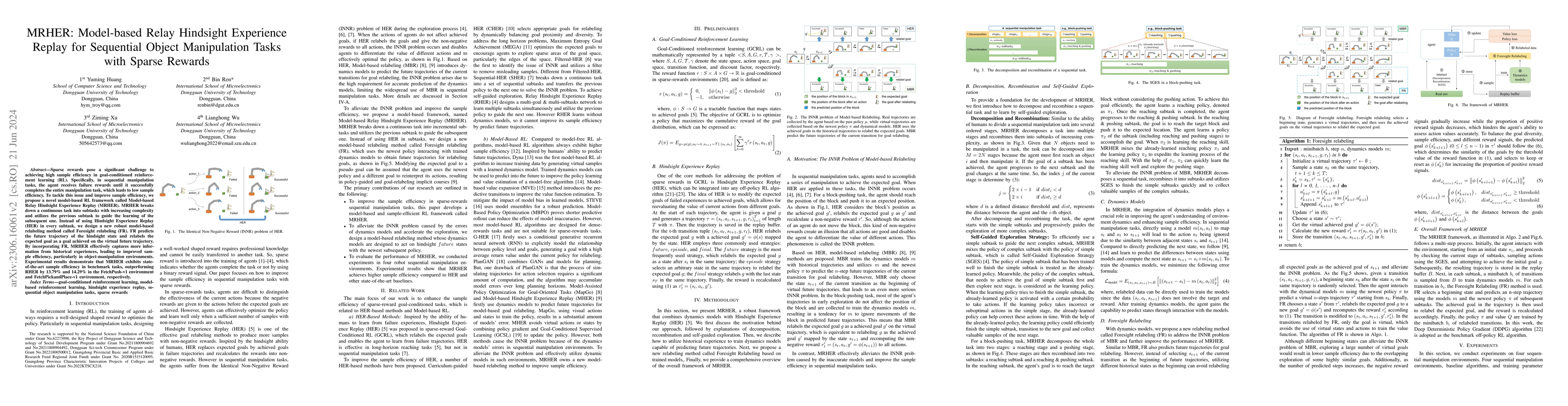 Thumbnail for MRHER: Model-based Relay Hindsight Experience Replay for Sequential
  Object Manipulation Tasks with Sparse Rewards
