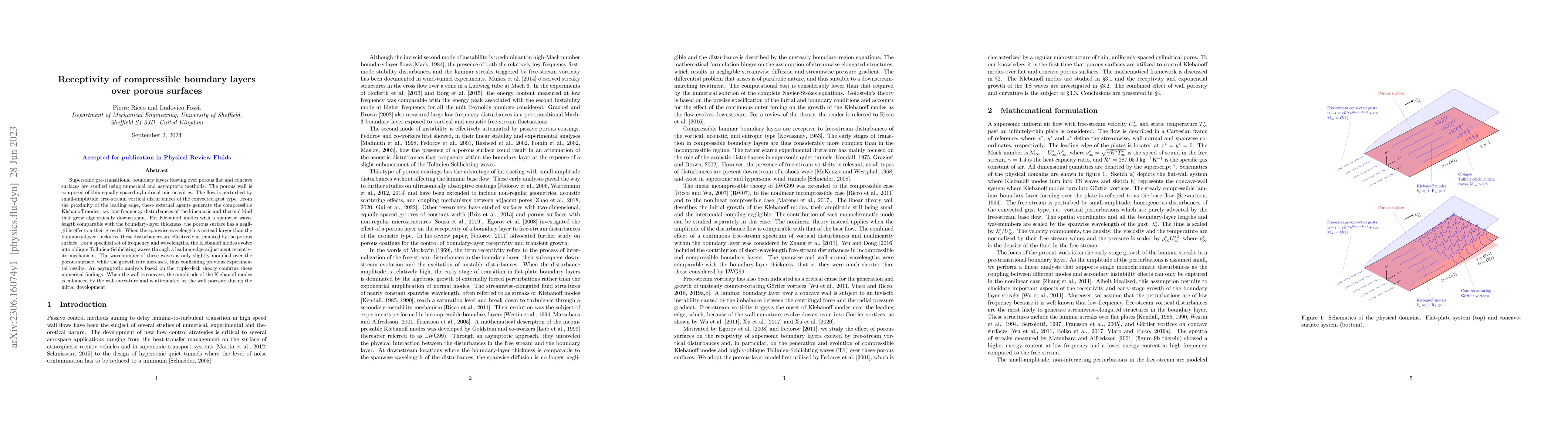 Thumbnail for Receptivity of compressible boundary layers over porous surfaces