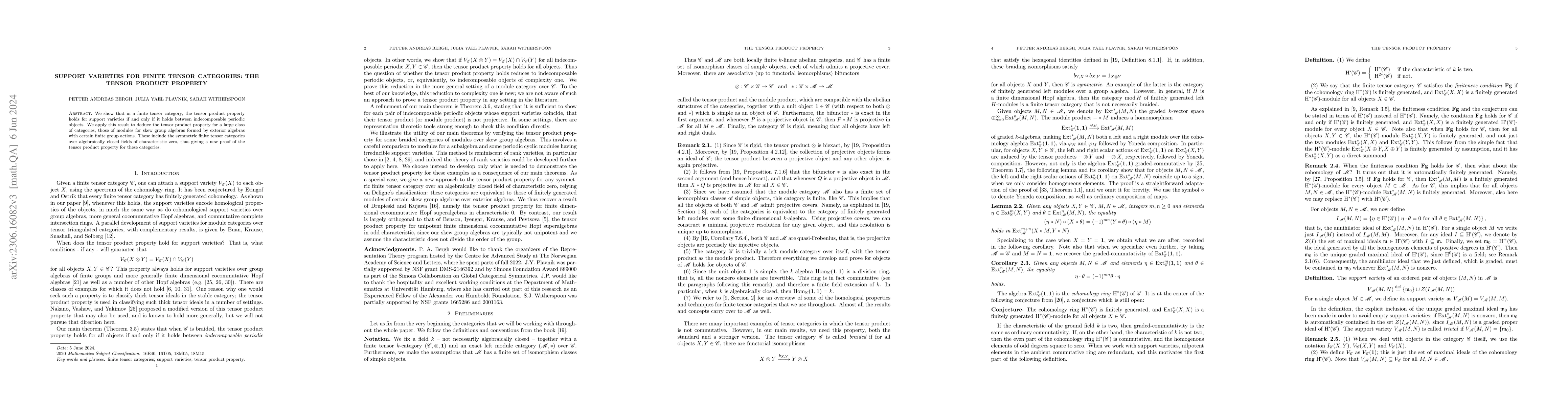 Thumbnail for Support varieties for finite tensor categories: the tensor product
  property