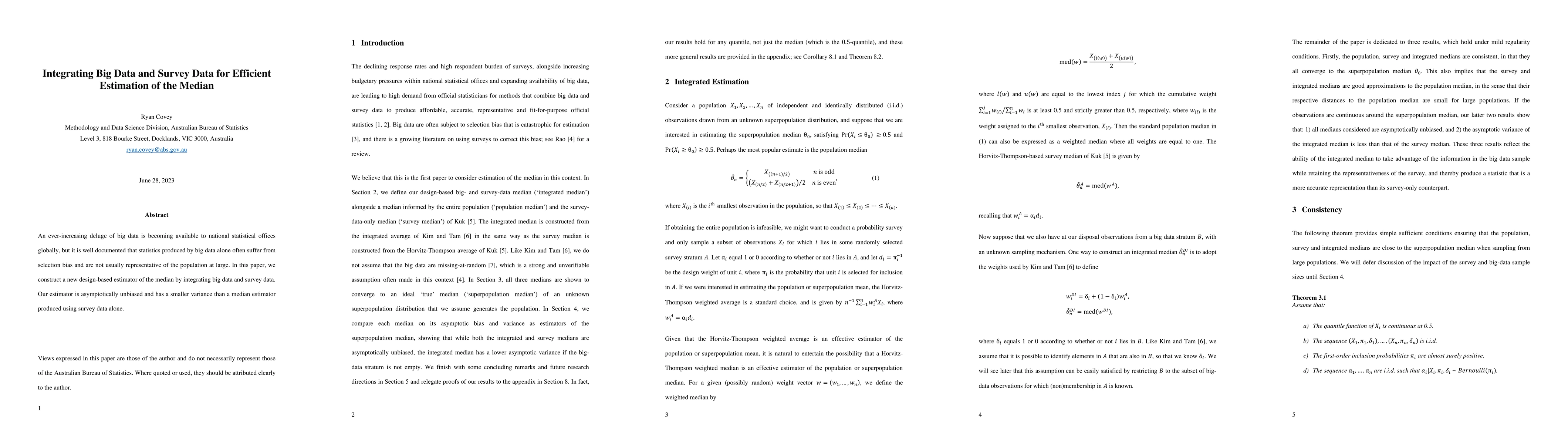 Thumbnail for Integrating Big Data and Survey Data for Efficient Estimation of the
  Median