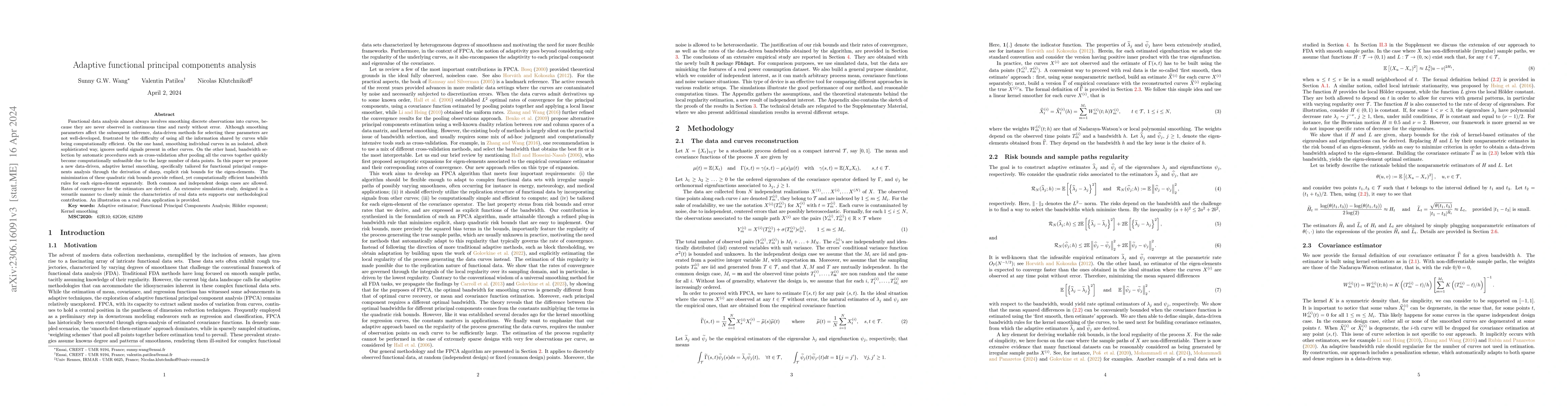 Thumbnail for Adaptive functional principal components analysis