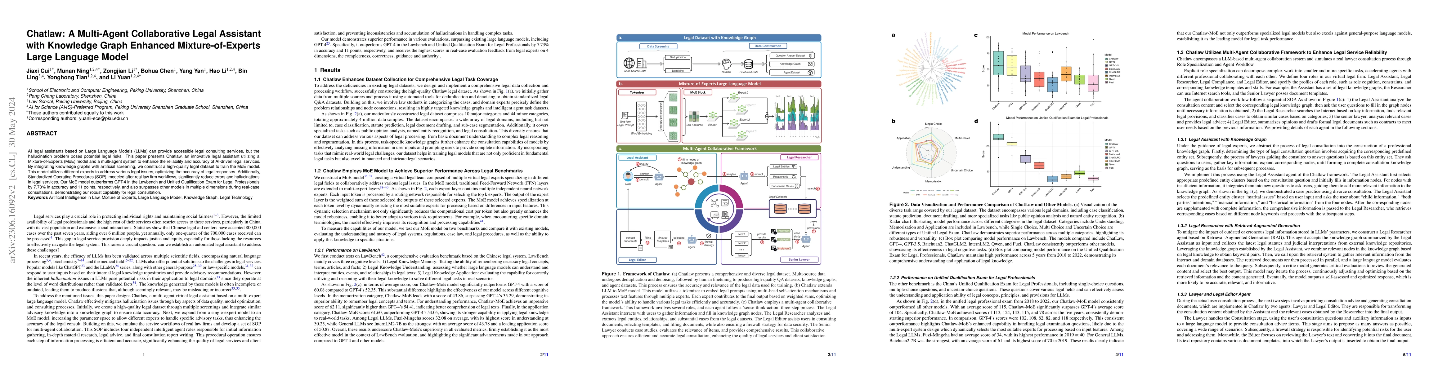 Thumbnail for Chatlaw: A Multi-Agent Collaborative Legal Assistant with Knowledge
  Graph Enhanced Mixture-of-Experts Large Language Model