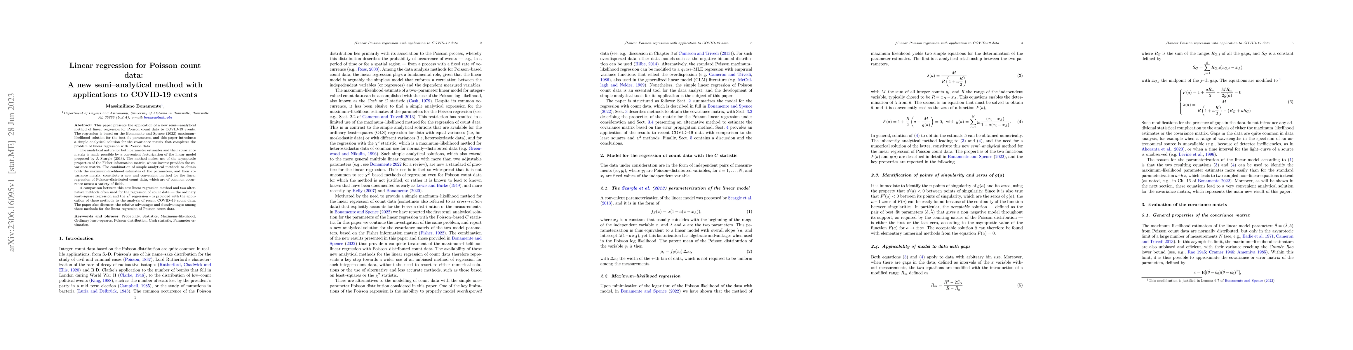 Thumbnail for Linear regression for Poisson count data: A new semi-analytical method
  with applications to COVID-19 events