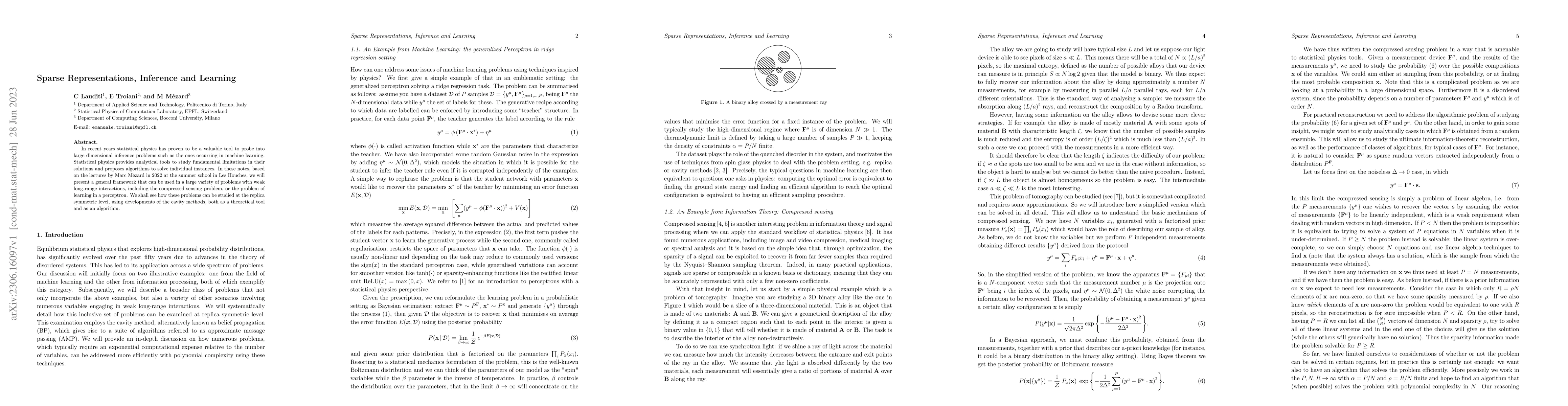 Thumbnail for Sparse Representations, Inference and Learning