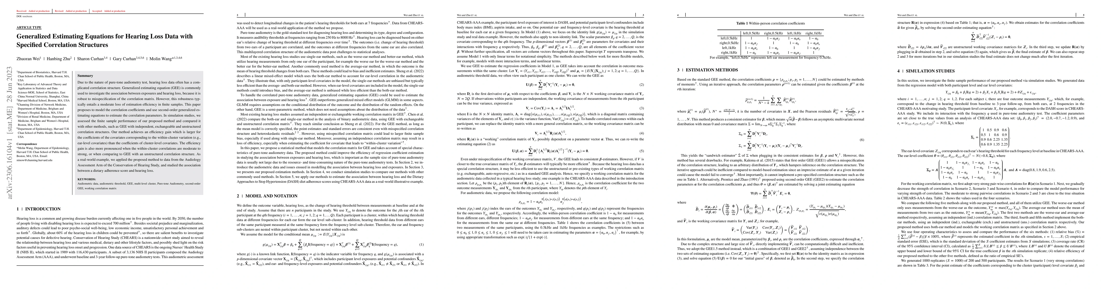 Thumbnail for Generalized Estimating Equations for Hearing Loss Data with Specified
  Correlation Structures