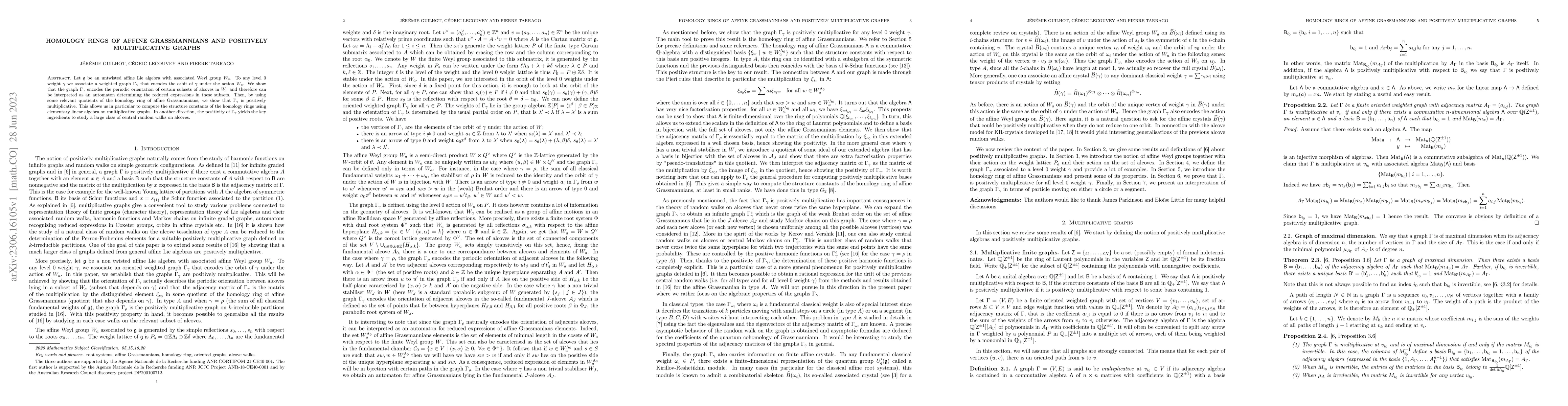 Thumbnail for Homology rings of affine grassmannians and positively multiplicative
  graphs