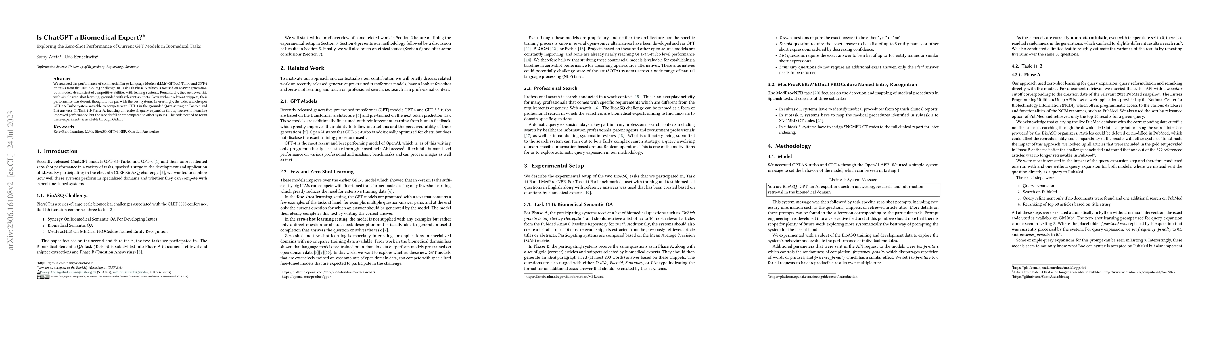 Thumbnail for Is ChatGPT a Biomedical Expert? -- Exploring the Zero-Shot Performance
  of Current GPT Models in Biomedical Tasks